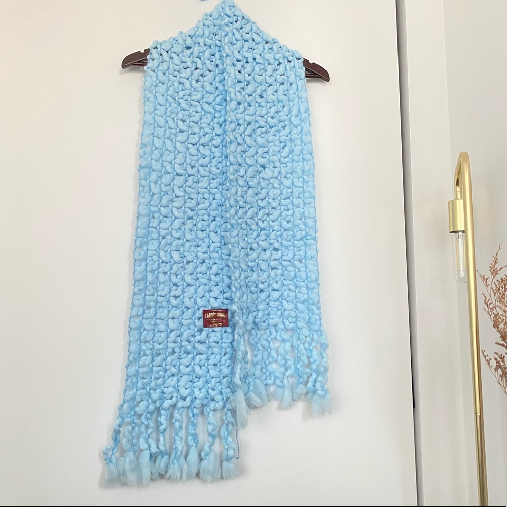 Lambswool 100% Light Blue Chunky Knitted Scarf